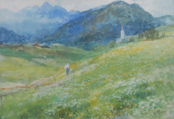 Two people going to the church by John MacWhirter